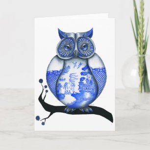 Blue Willow Owl Card