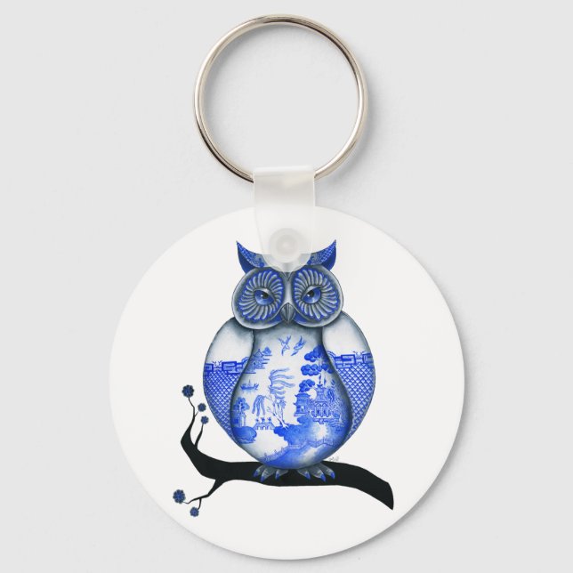 Blue Willow Owl Key Ring (Front)