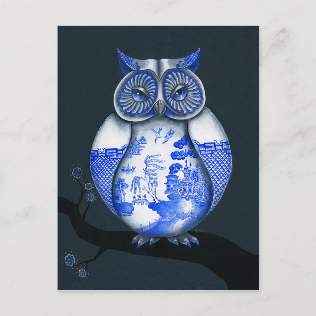 Blue Willow Owl Postcard (Front)