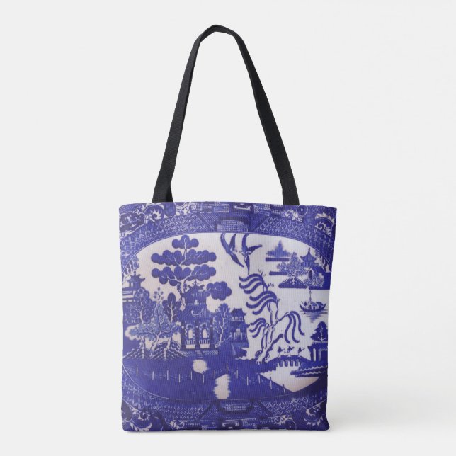 Blue Willow Pattern All Over Tote Bag (Back)
