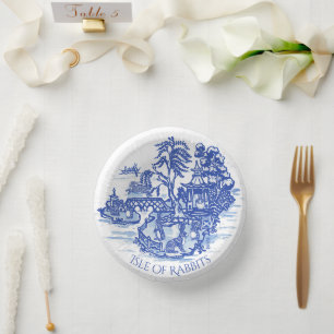 Blue Willow Rabbit Classic Whimsical Pottery Paper Plate