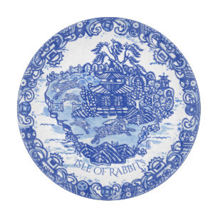 Blue Willow Rabbit Island White Whimsical Toile Cu Cutting Board
