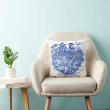 Blue Willow Rabbit Island White Whimsical Toile