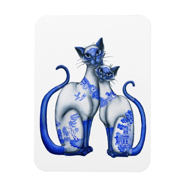 Blue Willow Siamese Cats Magnet (Vertical)
