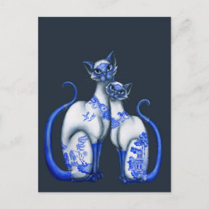 Blue Willow Siamese Cats Postcard