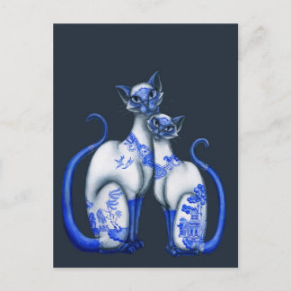 Blue Willow Siamese Cats Postcard