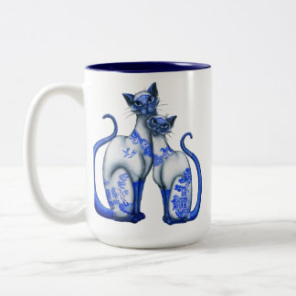 Blue Willow Siamese Cats Two-Tone Coffee Mug