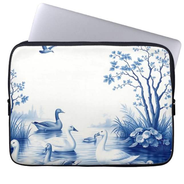 Blue Willow Swans Lake Scene Laptop Sleeve (Front)