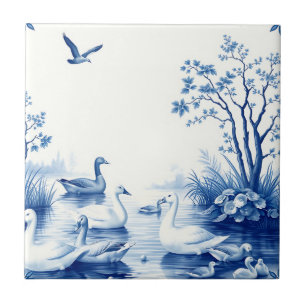 Blue Willow Swans Lake Scene Tile