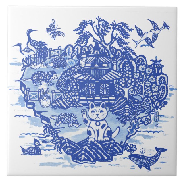 Blue Willow Unusual Fun Animal Iguana Hedgehog  Tile (Front)