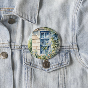Blue Window Stone Wall Cottage Vines 7.5 Cm Round Badge