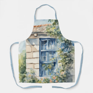 Blue Window Stone Wall Cottage Vines Apron