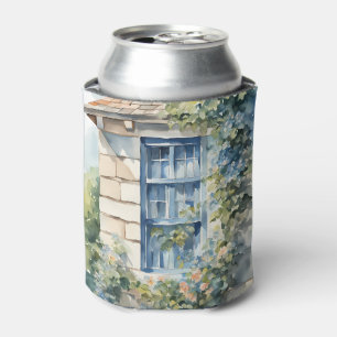 Blue Window Stone Wall Cottage Vines Can Cooler