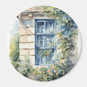Blue Window Stone Wall Cottage Vines Magnet