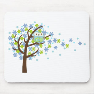 Blue Windy Tree Owl Mouse Pad