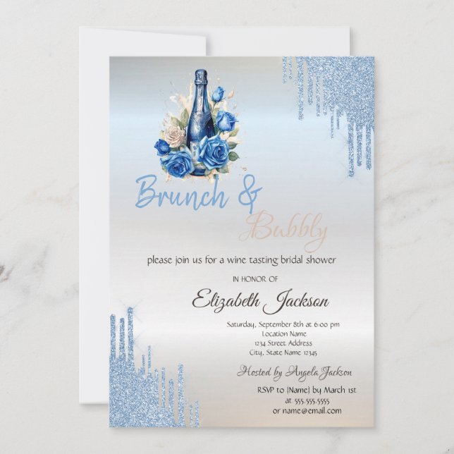 Blue Wine Roses Drips Bridal Shower  Invitation (Front)