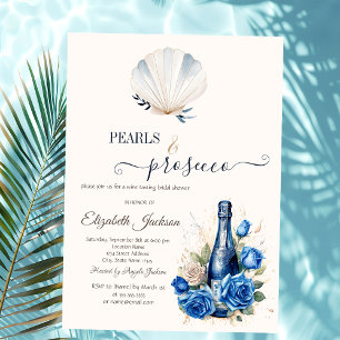 Blue Wine Roses Seashell Pearls & Prosecco Invitation