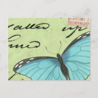 Blue-Winged Butterfly on Teal Postcard