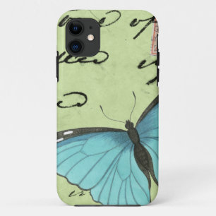 Blue-Winged Butterfly on Teal Postcard Case-Mate iPhone Case