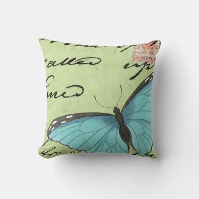 Blue-Winged Butterfly on Teal Postcard Cushion (Front)
