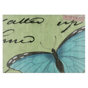 Blue-Winged Butterfly on Teal Postcard Cutting Board