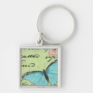Blue-Winged Butterfly on Teal Postcard Key Ring
