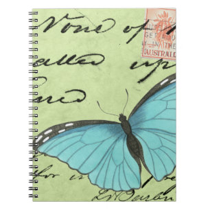Blue-Winged Butterfly on Teal Postcard Spiral Notebook