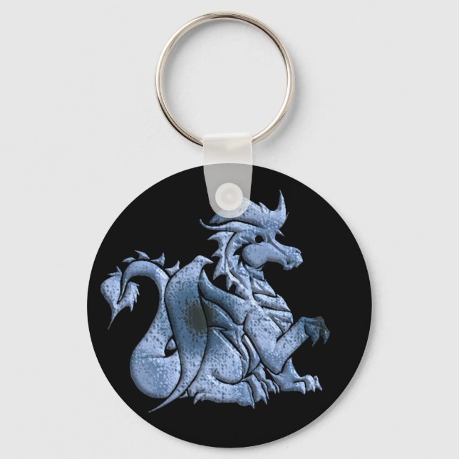 Blue Winged Dragon Black Keychain (Front)