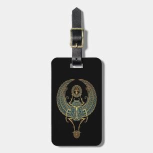 Blue Winged Egyptian Scarab Beetle with Ankh Black Luggage Tag