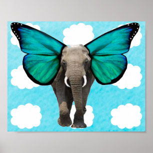 Blue Winged Elephant in Clouds  Poster