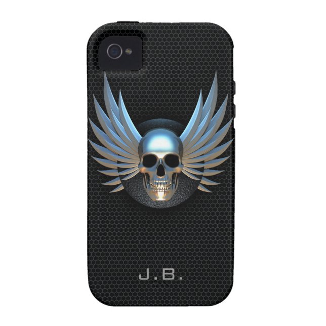 Blue Winged Skull iPhone 4 Case (Back)