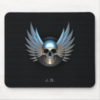 Blue Winged Skull Mouse Pad