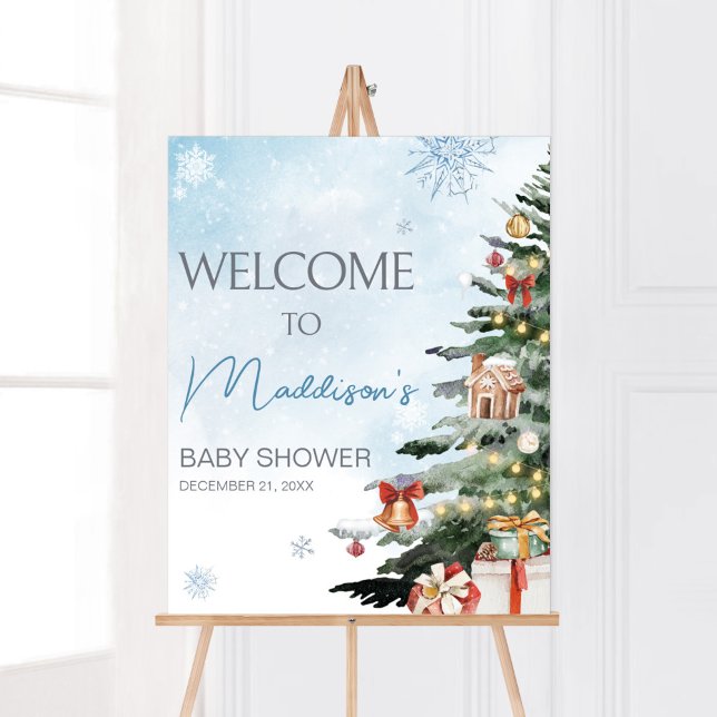 Blue Winter Baby It's Cold Outside Welcome Poster (Baby It's Cold Outside Baby Shower Welcome Sign)