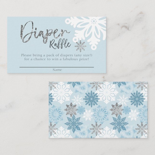 Blue Winter Baby Shower Diaper Raffle Ticket Enclosure Card (Front/Back)