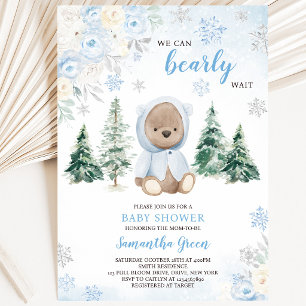 Blue Winter Bear Baby Shower Invitation