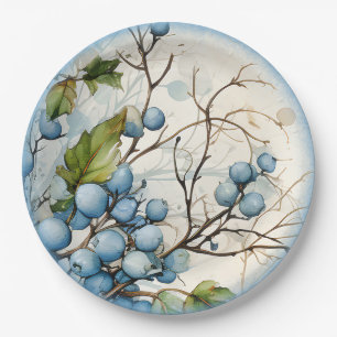 Blue Winter Berries Paper Plate