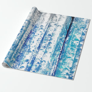 Blue Winter Birch Trees Wrapping Paper