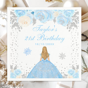 Blue Winter Blonde Hair Princess Birthday Party Napkin