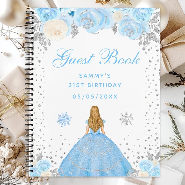 Blue Winter Blonde Hair Princess Birthday Party Notebook (Creator Uploaded)