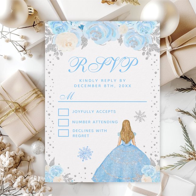 Blue Winter Blonde Hair Princess Sweet Sixteen RSVP Card (Creator Uploaded)