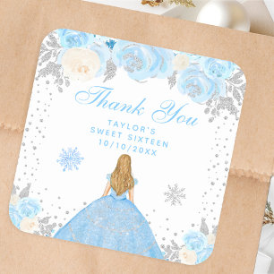 Blue Winter Blonde Hair Princess Sweet Sixteen Square Sticker