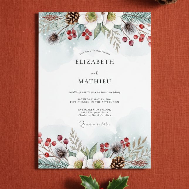 Blue Winter Bloom Wedding Invitation (Creator Uploaded)
