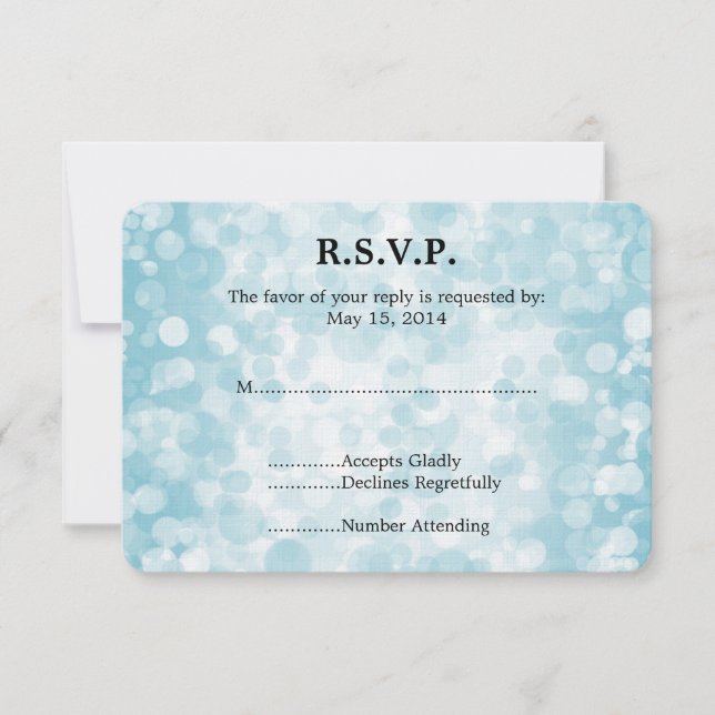 Blue Winter Bokeh Wedding RSVP (Front)