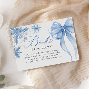 Blue Winter Bow Baby Shower Books for Baby Enclosure Card