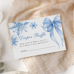 Blue Winter Bow Baby Shower Diaper Raffle Enclosure Card