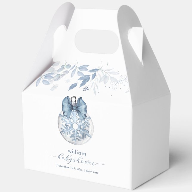 Blue Winter Bow Snowflake Ornament Baby Shower  Favour Box (Front)
