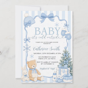 Blue Winter Boy It’s Cold Outside Baby Shower Invitation