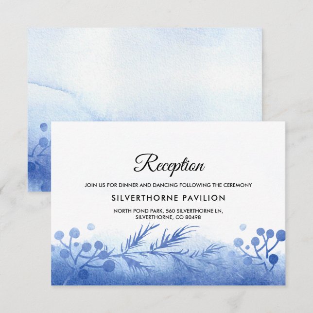 Blue Winter Branches Wedding Reception Cards (Front/Back)
