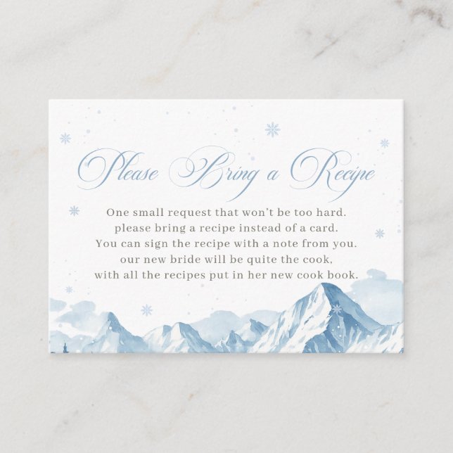 Blue Winter Bridal Shower Recipe Request Enclosure Card (Front)