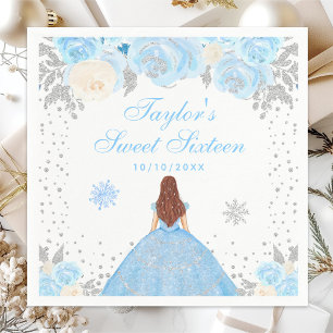 Blue Winter Brown Hair Princess Sweet Sixteen Napkin